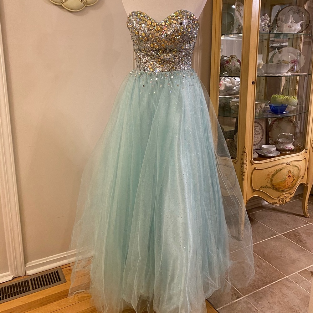 Baby Blue Sparkly Jewel Prom Dress